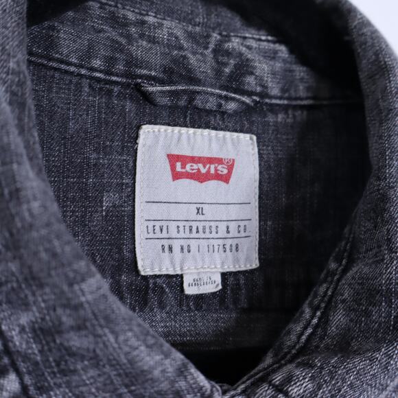 LEVI'S Relaxed Fit Denim Shirt Black Acid Wash Button Up Long Sleeve Men's XL - Picture 9 of 10
